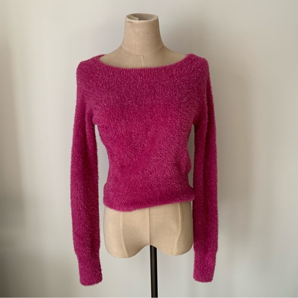 Happily Grey Sweaters - Happily Grey Hot Pink Shimmer Fuzzy Sweater